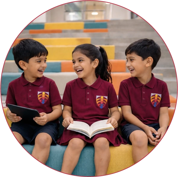 Students sharing a book on the learning steps