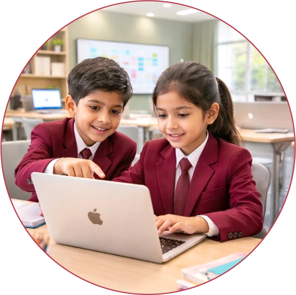 Two students learning on a MacBook