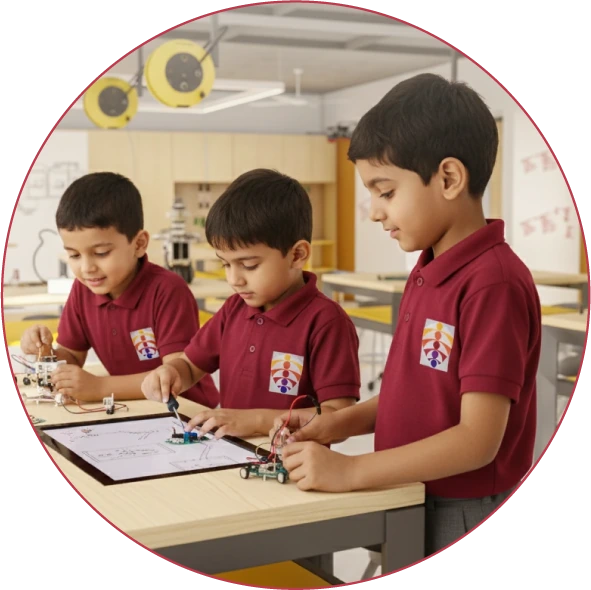 Students working on a robotics project