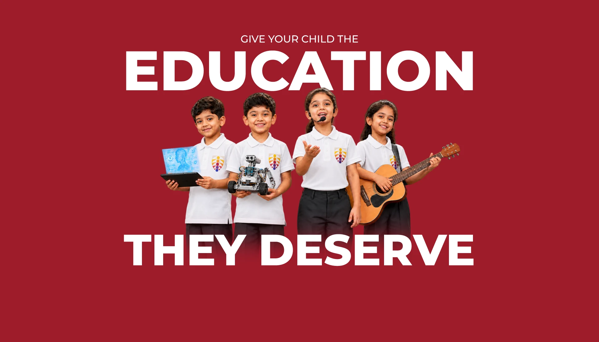 RISE students with a laptop, a robot, a microphone and a guitar: Give your child the education they deserve